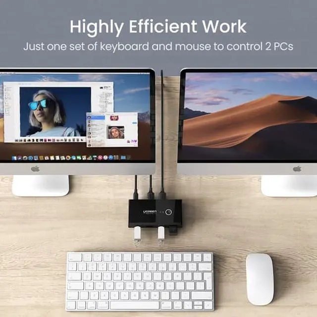Alt view image 7 of 7 - Ugreen USB KVM Switch Box USB 3.0 Switcher 2 Port PCs Sharing 4 Devices for Keyboard Mouse Printer Monitor Switch Selector