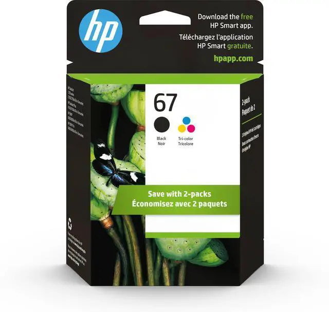 Alt view image 10 of 20 - HP 67 2-pack Black/Tri-color Original Ink Cartridges, 3YP29AN#140