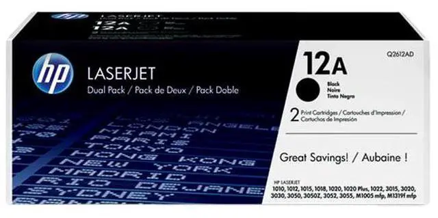 Main image of HP 12A 2-pack Black Original LaserJet Toner Cartridges, ~2,000 pages, Q2612D