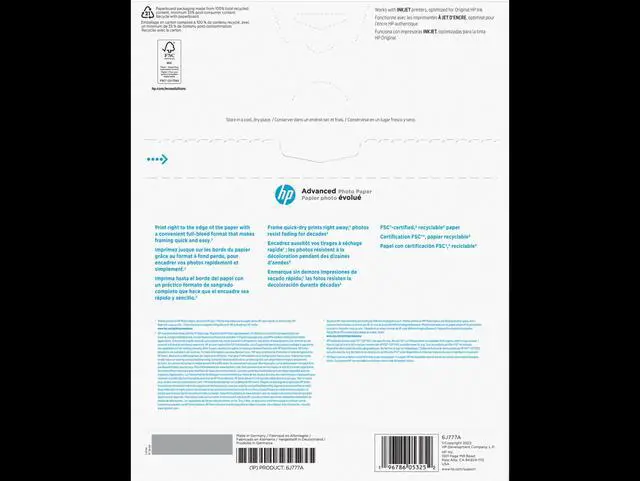 Alt view image 3 of 15 - HP Advanced Photo Paper, Glossy, 65 lb, 8 x 10 in., 203 x 254 mm, 25 sheets