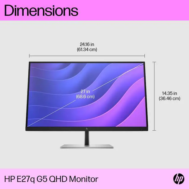 Alt view image 6 of 20 - HP E27q G5 27" QHD Monitor 1000:1 Brightness 350nits Response Time 5ms GtG 100mm VESA DisplayPort HDMI Tilt Height Adjustment Swivel Anti-glare, HP Eye Ease - 6N6F2AA