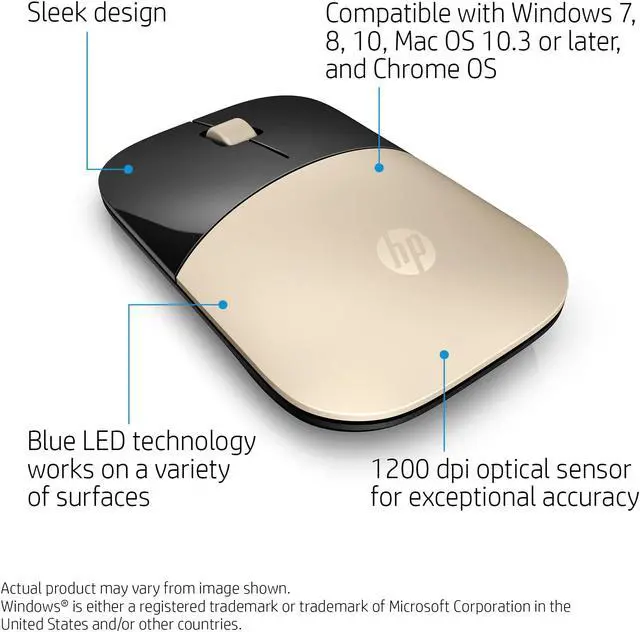 Alt view image 11 of 15 - HP Z3700 2.4GHz Wireless Mouse Gold/Black (X7Q43AA#ABL)