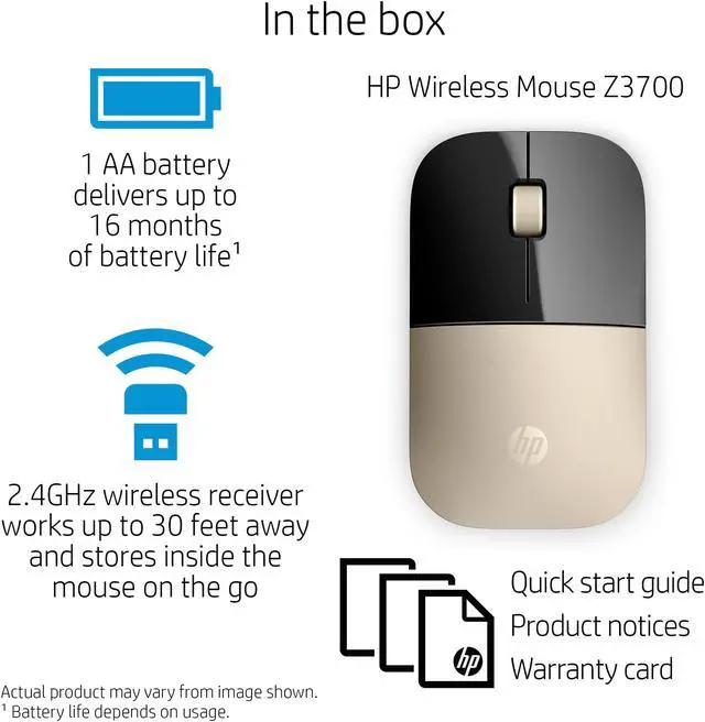 Alt view image 10 of 15 - HP Z3700 2.4GHz Wireless Mouse Gold/Black (X7Q43AA#ABL)