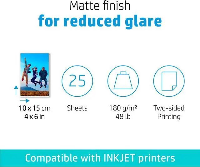 Alt view image 3 of 11 - HP Matte Photo Paper-25 sht/4 x 6 in, 6QH46A