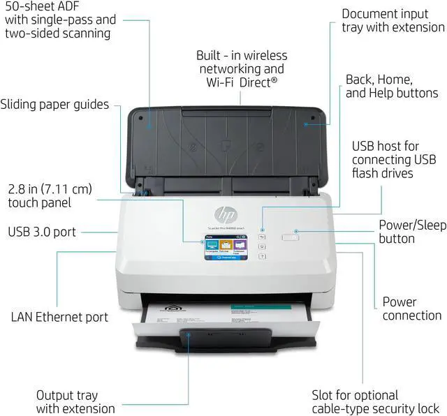 Alt view image 20 of 20 - HP Scanjet Pro N4000 snw1 Sheet-Feed Scanner (6FW08A)