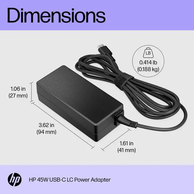 Alt view image 9 of 9 - HP 1MZ01AA#ABA Original 45W USB-C Power Adapter for Chromebook x360/Pro x2
