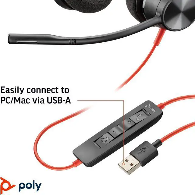 Alt view image 6 of 6 - POLY Blackwire 3320 USB-A - Wired, Dual-Ear (Stereo) Headset with Boom Mic - USB-A to Connect to Your PC, Mac or Cell Phone - Works with Teams, Zoom & More