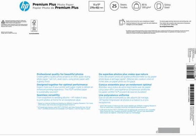 Alt view image 14 of 14 - HP Premium Plus Photo Paper, Glossy, 80 lb, 11 x 17 in. (279 x 432 mm), 25 sheets CV065A