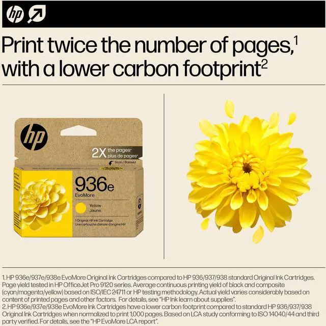 Alt view image 4 of 8 - HP 936e EvoMore Yellow Original Ink Cartridge, 1,650 pages, 4S6V5LN