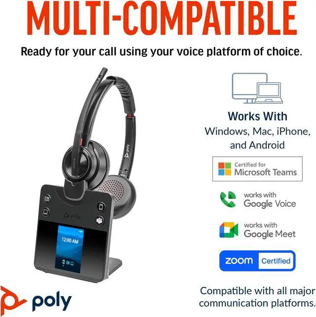 Alt view image 10 of 12 - HP Poly Savi 8420 Office Stereo Microsoft Teams Certified DECT 1920-1930 MHz Headset Model 8L7F5AA#ABA