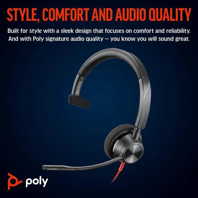 Alt view image 6 of 8 - Poly Blackwire 3310 Monaural Microsoft Teams Certified USB-C Headset +USB-C/A Adapter - Microsoft Teams Certification - Mono - USB Type C, Mini-phone (3.5mm) - Wired - 32 Ohm - On-ear - Monaural - Ear