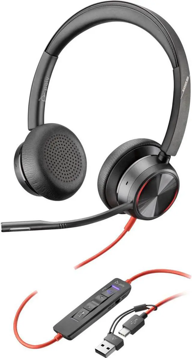 Alt view image 3 of 10 - Poly Blackwire 8225 Stereo Microsoft Teams Certified USB-C Headset + USB-C/A Adapter - Microsoft Teams Certification - Stereo - USB Type C - Wired - 32 Ohm - On-ear - Binaural - Ear-cup - 7.10 ft Cabl