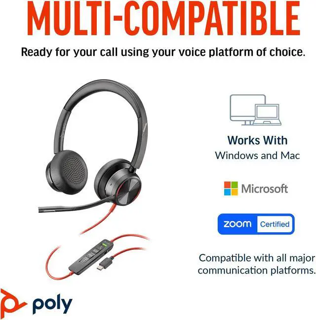 Alt view image 5 of 10 - Poly Blackwire 8225 Stereo Microsoft Teams Certified USB-C Headset + USB-C/A Adapter - Microsoft Teams Certification - Stereo - USB Type C - Wired - 32 Ohm - On-ear - Binaural - Ear-cup - 7.10 ft Cabl