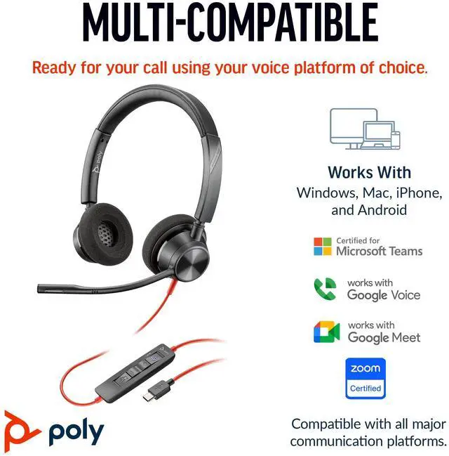 Alt view image 4 of 10 - Poly Blackwire 3320 Stereo Microsoft Teams Certified USB-C Headset + USB-C/A Adapter - Microsoft Teams Certification - Stereo - USB Type C, Mini-phone (3.5mm) - Wired - 32 Ohm - On-ear - Binaural - Ea