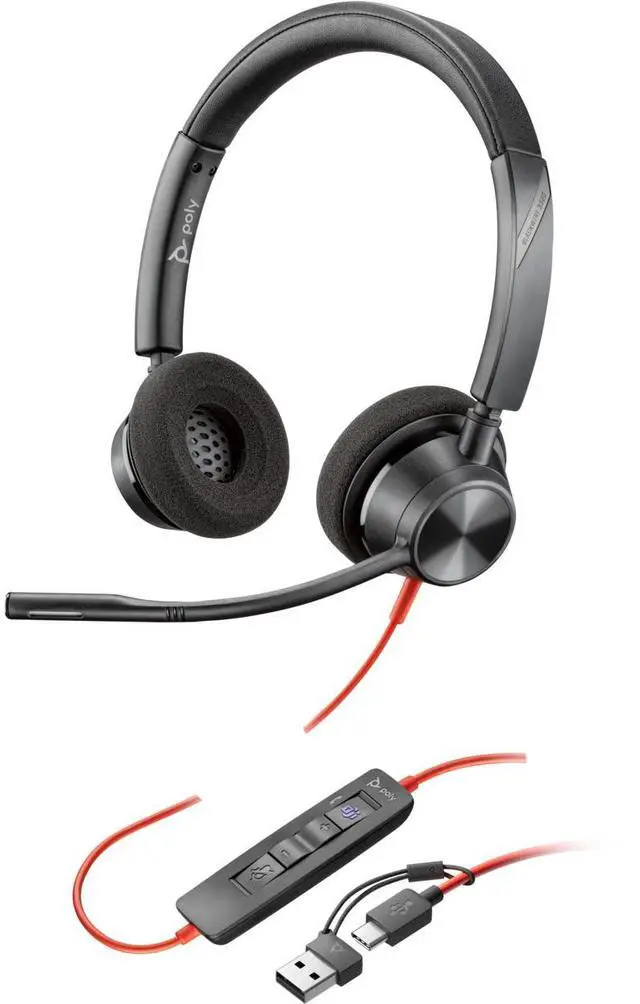 Alt view image 3 of 10 - Poly Blackwire 3320 Stereo Microsoft Teams Certified USB-C Headset + USB-C/A Adapter - Microsoft Teams Certification - Stereo - USB Type C, Mini-phone (3.5mm) - Wired - 32 Ohm - On-ear - Binaural - Ea