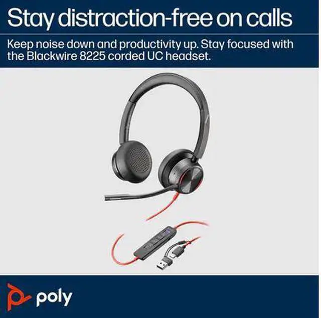 Alt view image 9 of 10 - Poly Blackwire 8225 Stereo Microsoft Teams Certified USB-C Headset + USB-C/A Adapter - Microsoft Teams Certification - Stereo - USB Type C - Wired - 32 Ohm - On-ear - Binaural - Ear-cup - 7.10 ft Cabl