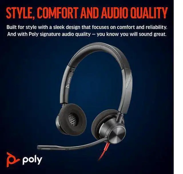 Alt view image 8 of 10 - Poly Blackwire 3320 Stereo Microsoft Teams Certified USB-C Headset + USB-C/A Adapter - Microsoft Teams Certification - Stereo - USB Type C, Mini-phone (3.5mm) - Wired - 32 Ohm - On-ear - Binaural - Ea