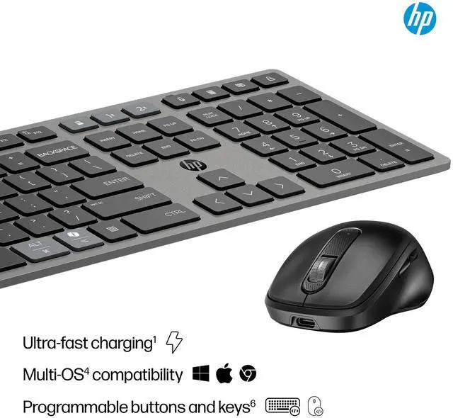 Alt view image 2 of 8 - HP 725 Multi-Device Rechargeable Wireless Keyboard and Mouse Combo