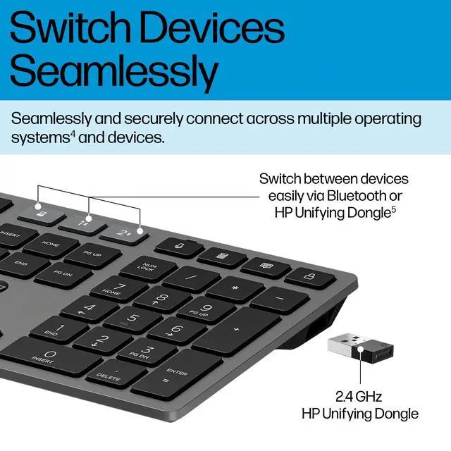 Alt view image 4 of 8 - HP 725 Multi-Device Rechargeable Wireless Keyboard and Mouse Combo