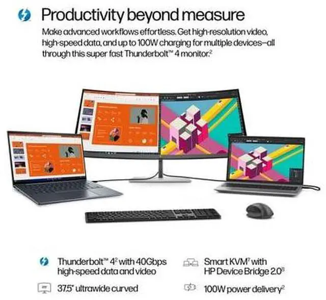 Alt view image 6 of 7 - HP Series 7 Pro 37.5 inch WQHD+ Thunderbolt 4 Monitor - 738pu 37.5" WQHD+ (3840