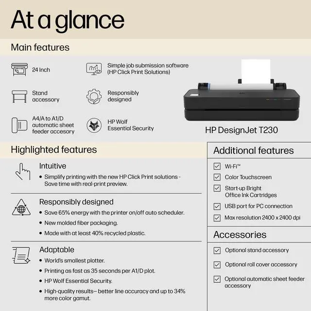 Alt view image 6 of 7 - HP DesignJet T230 24-in Printer 2025 Edition with 2YR Warranty, 5HB07T#B1K