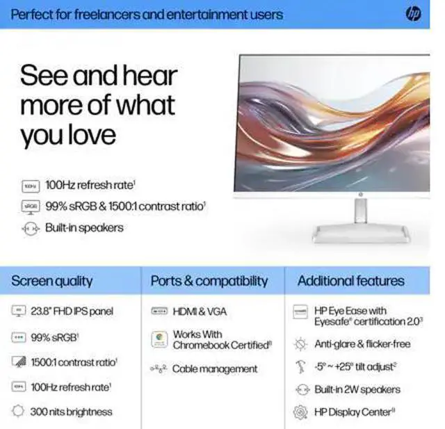 Alt view image 7 of 11 - HP Series 5 23.8 inch FHD Monitor with Speakers - 524sa 23.8" FHD (1920 x 1080)