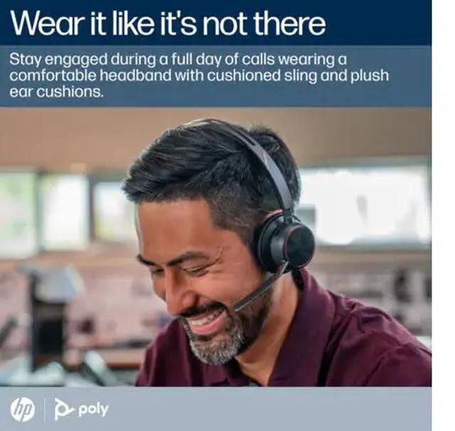Alt view image 19 of 19 - Poly Voyager Focus 2 Headset - Microsoft Teams Certification - Google Assistant, Siri - Stereo - USB Type C - Wired/Wireless - Bluetooth - 298.6 ft - Over-the-head - Binaural - Supra-aural - 4" C