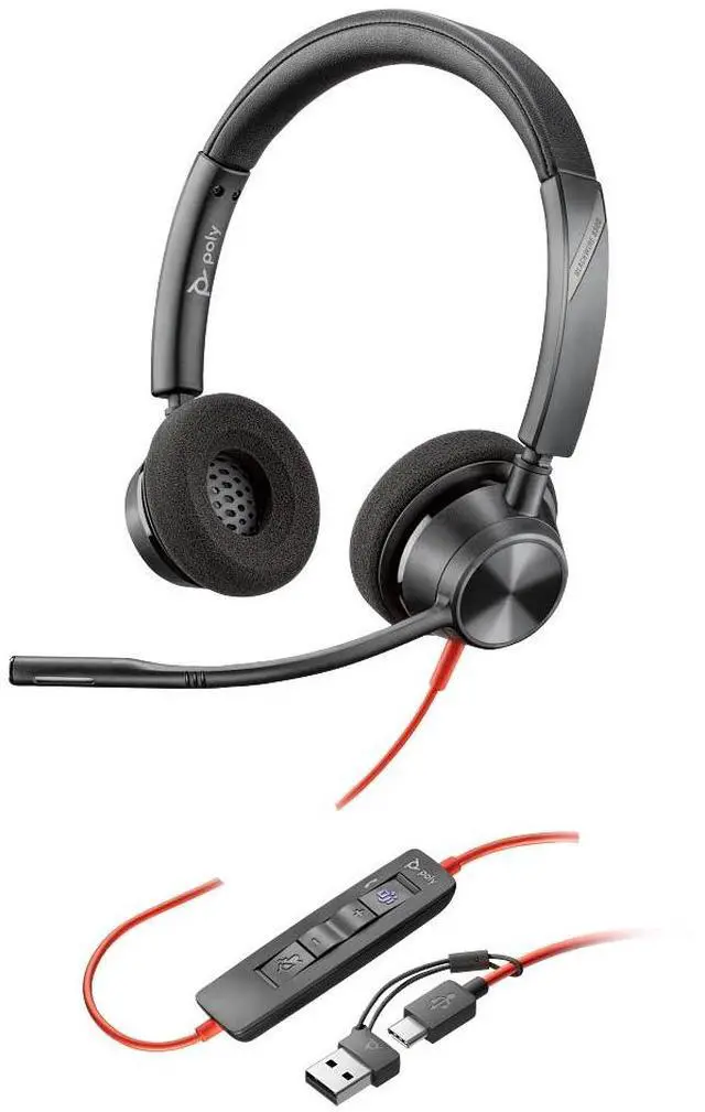 Alt view image 3 of 10 - Poly Blackwire 3320 Stereo Microsoft Teams Certified USB-C Headset + USB-C/A Adapter - Microsoft Teams Certification - Stereo - USB Type C, Mini-phone (3.5mm) - Wired - 32 Ohm - On-ear - Binaural - Ea