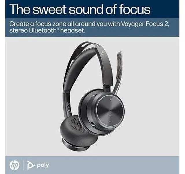 Alt view image 18 of 19 - Poly Voyager Focus 2 Headset - Microsoft Teams Certification - Google Assistant, Siri - Stereo - USB Type C - Wired/Wireless - Bluetooth - 298.6 ft - Over-the-head - Binaural - Supra-aural - 4" C