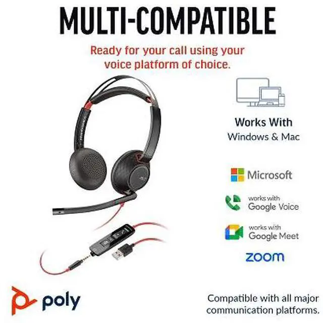 Alt view image 10 of 10 - Plantronics Poly Blackwire 5220 Stereo USB-C Headset +3.5mm Plug +USB-C/A Adapter