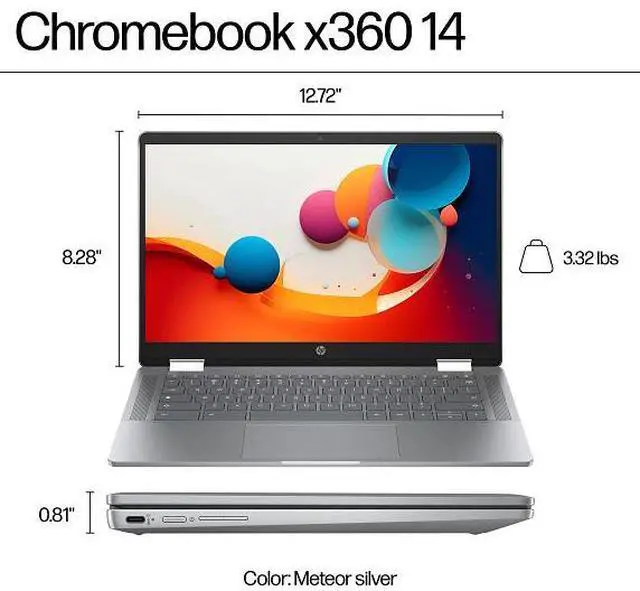 Alt view image 6 of 20 - HP Chromebook x360 14b-cd0010nr  14" FHD Intel Core i3-N305 0.8 GHz up to 3.8 GHz 8GB RAM 128GB UFS Intel UHD Graphics ChromeOS Laptop, Mineral Silver - 9P989UA