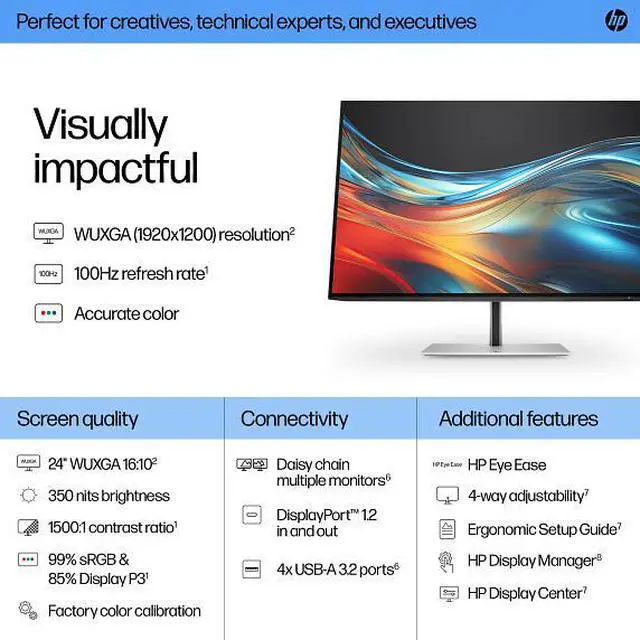 Alt view image 14 of 20 - HP Series 7 Pro 24 inch WUXGA Monitor - 724pn 24" WUXGA (1920 x 1200) 50-100 Hz