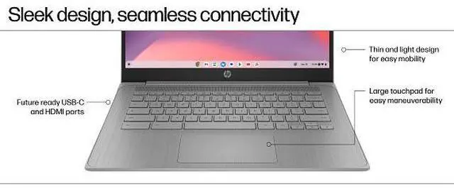 Alt view image 6 of 6 - HP Chromebook Laptop Computer 14" HD Intel Celeron 4 GB memory;64 GB eMMC