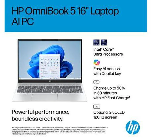 Alt view image 7 of 7 - HP OmniBook 5 Laptop Computer 16" 2K Touch Screen Intel Core Ultra 7 16 GB