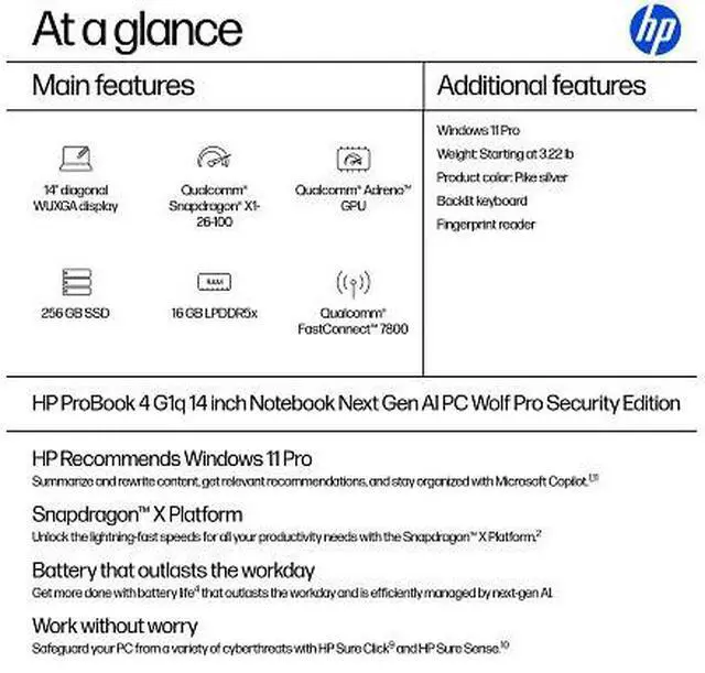 Alt view image 6 of 7 - HP ProBook Laptop Computer 14" WUXGA Snapdragon X 16 GB memory;256 GB SSD