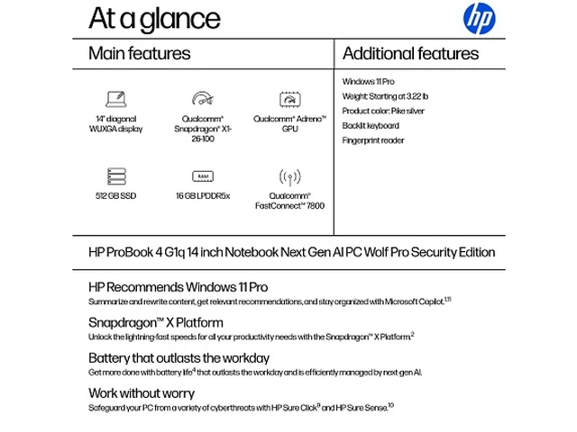 Alt view image 7 of 7 - HP ProBook Laptop Computer 14" WUXGA Snapdragon X 16 GB memory;512 GB SSD