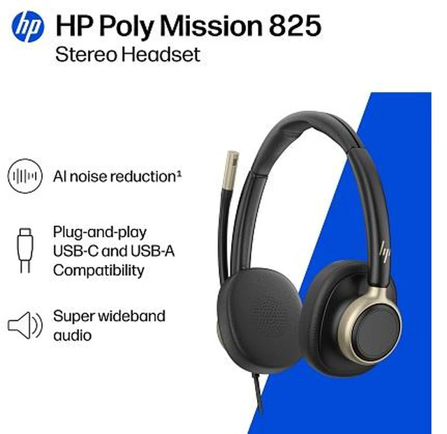 Alt view image 14 of 14 - Poly Mission 825 Binaural On-Ear Wired Headset C01FCAAAC3