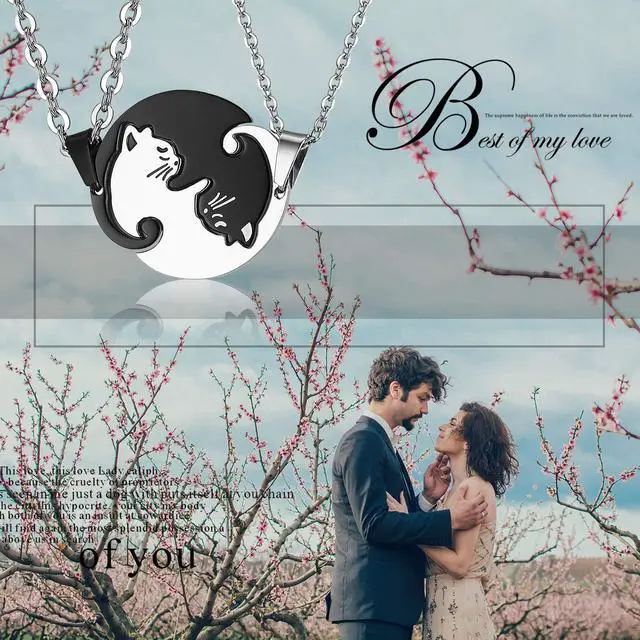 Alt view image 6 of 7 - Couples Jewelry Stainless Steel Split Puzzle Cat Necklace for Boy Girl, Best Friends Friendship Pendant for His Hers,Cute Pet Animal Lover Gift for Women Men,Sisters Charms,Love Relationship Necklace