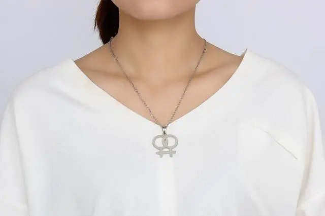 Alt view image 4 of 5 - Simple Statement Pride Jewelry Women Girl Lesbian LGBT Pride Necklace Stainless Steel Female Gender Symbol Bisexual Pendant Girlfriend Gift