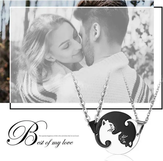 Alt view image 4 of 7 - Couples Jewelry Stainless Steel Split Puzzle Cat Necklace for Boy Girl, Best Friends Friendship Pendant for His Hers,Cute Pet Animal Lover Gift for Women Men,Sisters Charms,Love Relationship Necklace