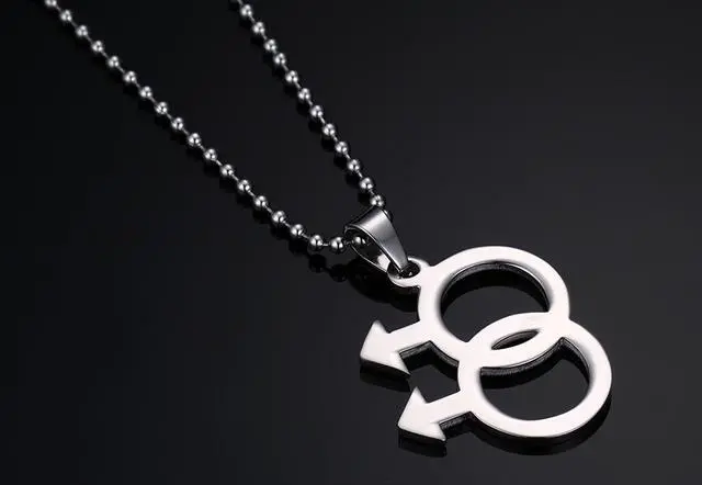 Alt view image 4 of 5 - Men Gay Necklace LGBT Pride Stainless Steel Bisexual Pendant Male Gender Symbol Jewelry Romance Birthday Christmas Valentines Day Gifts