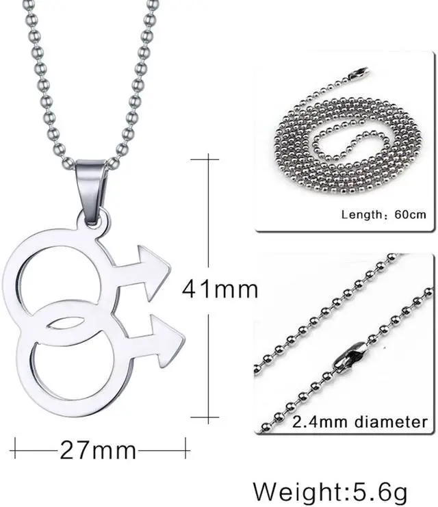 Alt view image 5 of 5 - Men Gay Necklace LGBT Pride Stainless Steel Bisexual Pendant Male Gender Symbol Jewelry Romance Birthday Christmas Valentines Day Gifts