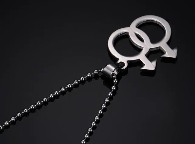 Alt view image 3 of 5 - Men Gay Necklace LGBT Pride Stainless Steel Bisexual Pendant Male Gender Symbol Jewelry Romance Birthday Christmas Valentines Day Gifts