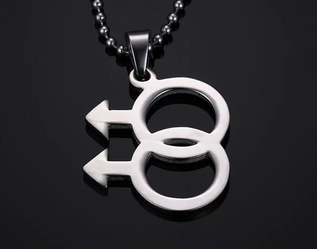 Alt view image 2 of 5 - Men Gay Necklace LGBT Pride Stainless Steel Bisexual Pendant Male Gender Symbol Jewelry Romance Birthday Christmas Valentines Day Gifts