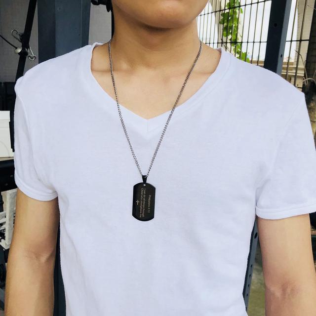 Alt view image 7 of 7 - Christian Religous Jewelry Philippians 4:13 Bible Verse Pendant Inspirational Cross Dog tag Necklace Black Plated Stainless Steel Scripture Quote"I Can Do All Things Through Christ Who Strengthens Me"