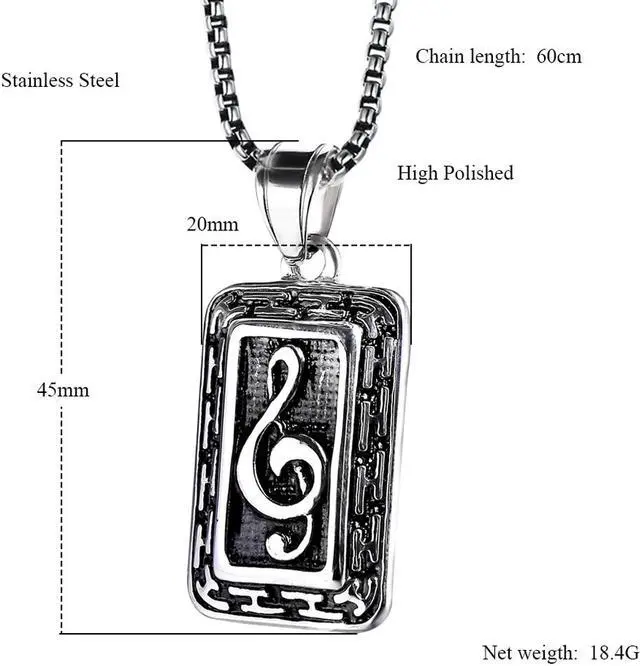 Alt view image 2 of 7 - Fashion Vintage Music Note Pendant Hip Hop Mens G-Clef Tag Necklace, 316L Stainless Steel Musical Note Charm,Gift for Music Lovers
