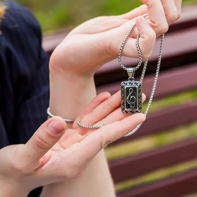 Alt view image 6 of 7 - Fashion Vintage Music Note Pendant Hip Hop Mens G-Clef Tag Necklace, 316L Stainless Steel Musical Note Charm,Gift for Music Lovers