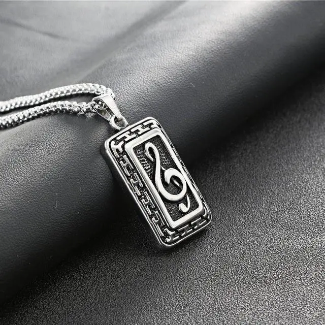 Alt view image 3 of 7 - Fashion Vintage Music Note Pendant Hip Hop Mens G-Clef Tag Necklace, 316L Stainless Steel Musical Note Charm,Gift for Music Lovers