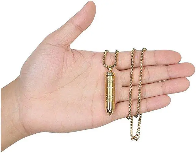 Alt view image 5 of 7 - Lord's Prayer Bible Verse Cross Bullet Pendant Memorial Keepsake Cremation Urn Ashes Necklace Men Women Stainless Steel Jewelry memorialize your loved one forever,English Version Scripture,Gold