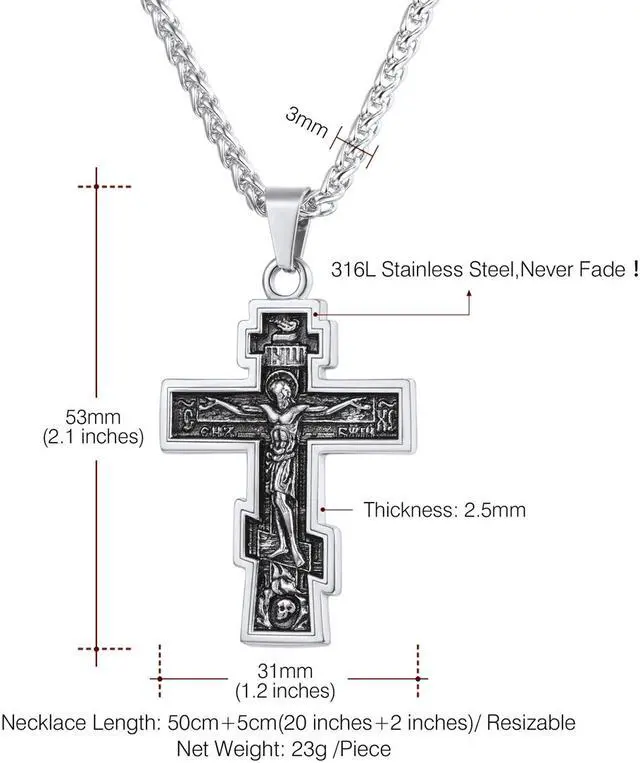 Alt view image 2 of 5 - Byzantine Crucifix Cross Necklace,Christian Jewelry Vintage Stainless Steel Gift for Men Women Russian Orthodox Church Pendant Catholic Necklace